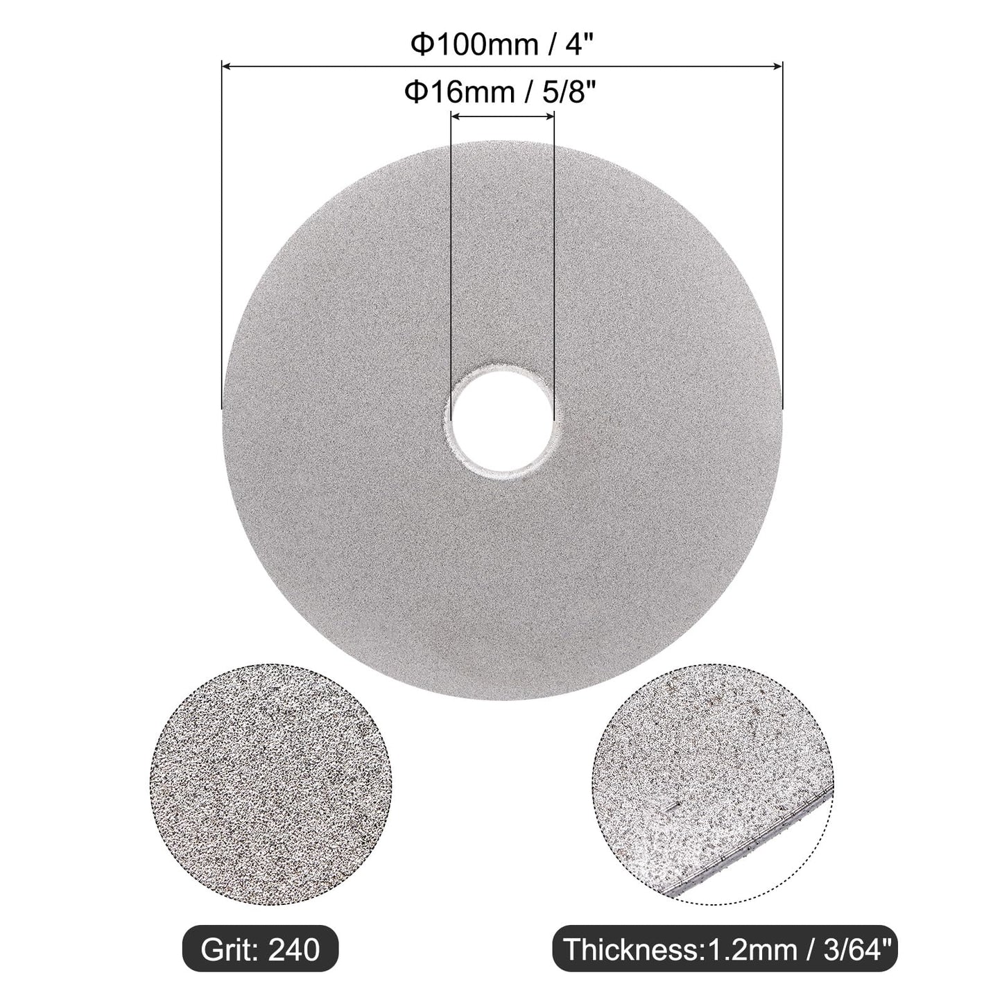 uxcell 2pcs Diamond Sanding Grinding Disc, 4-Inch (100mm) Grit 240 5/8" Arbor Hole, Flat Lap Disk Polishing Discs Abrasive Wheel for Gemstone Tile Porcelain Glass Stone Metal