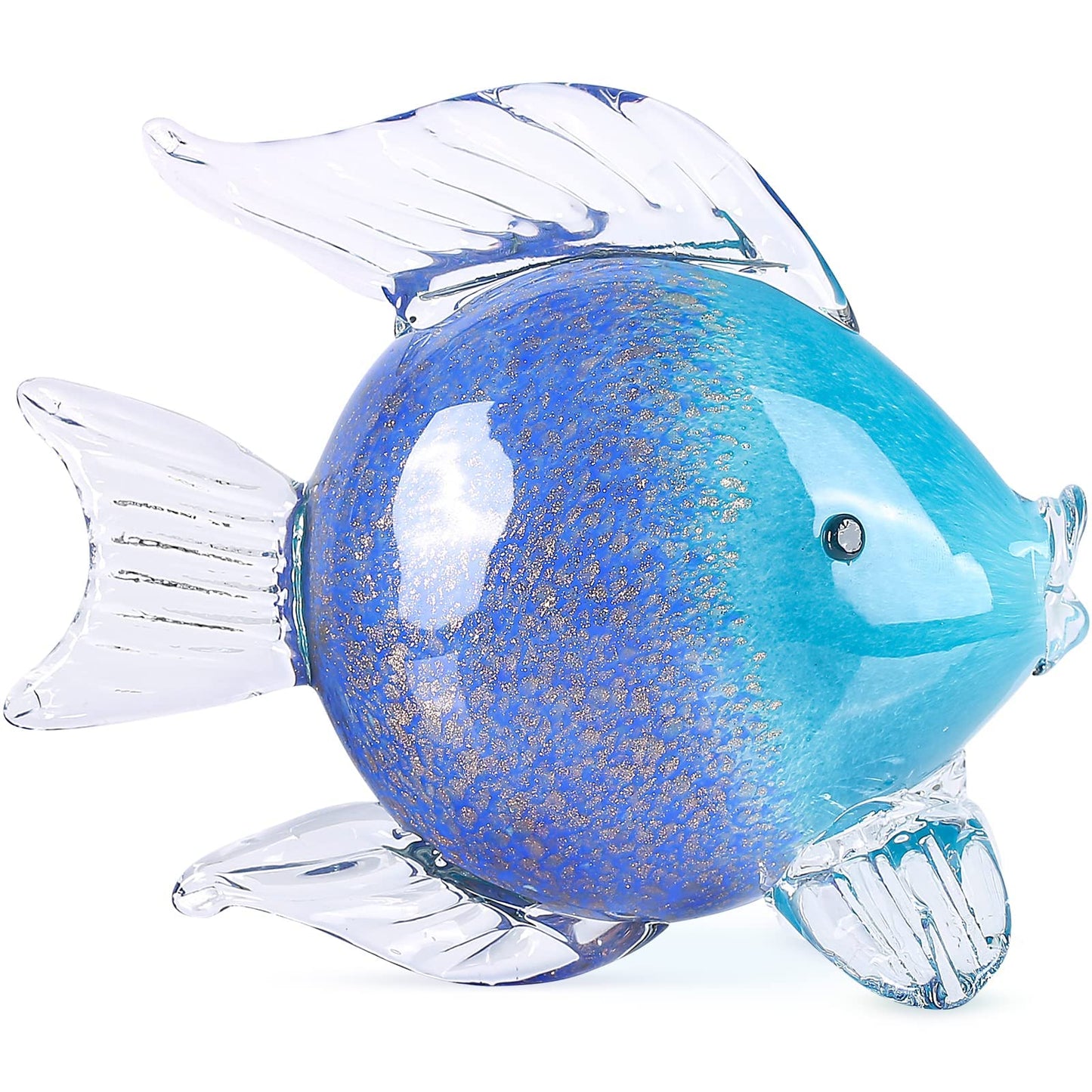 oliruim Blue Glass Fish Art Decoration Hand Blown Glass Fish Figurine, Art Paperweight Collection, Modern Office Luxury Decorations(WA-7)