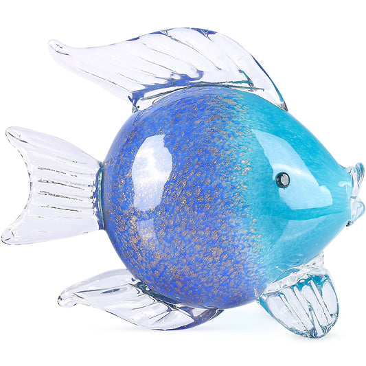 oliruim Blue Glass Fish Art Decoration Hand Blown Glass Fish Figurine, Art Paperweight Collection, Modern Office Luxury Decorations(WA-7)