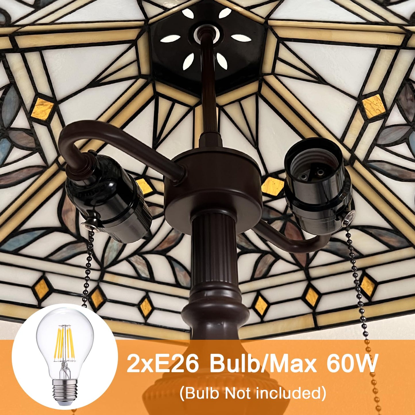 Capulina Tiffany Lamp Mission Hexagon Stained Glass Table Lamp 2-Light