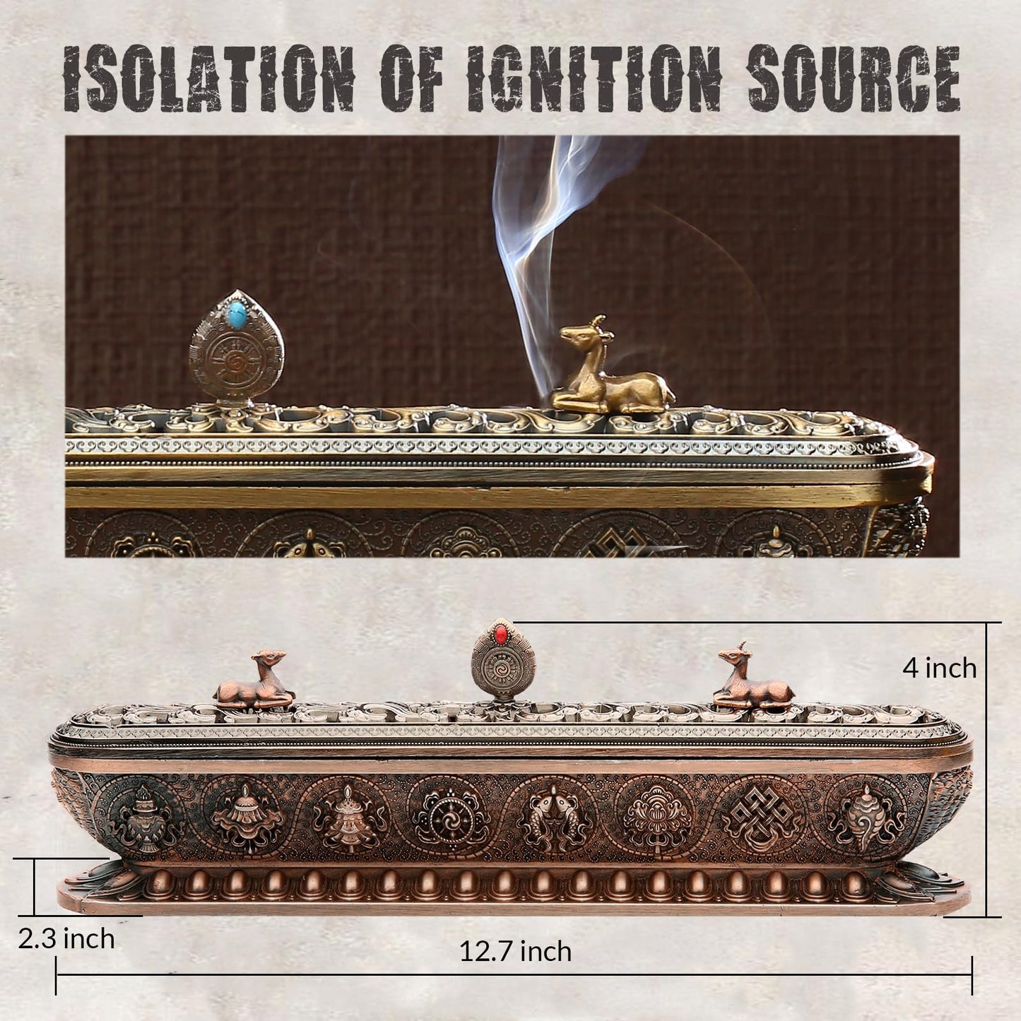 Incense Holder for Sticks Incense Burner with Ash Catcher Incense Stand for Yoga Meditation Home Office Decor - Red Bronze