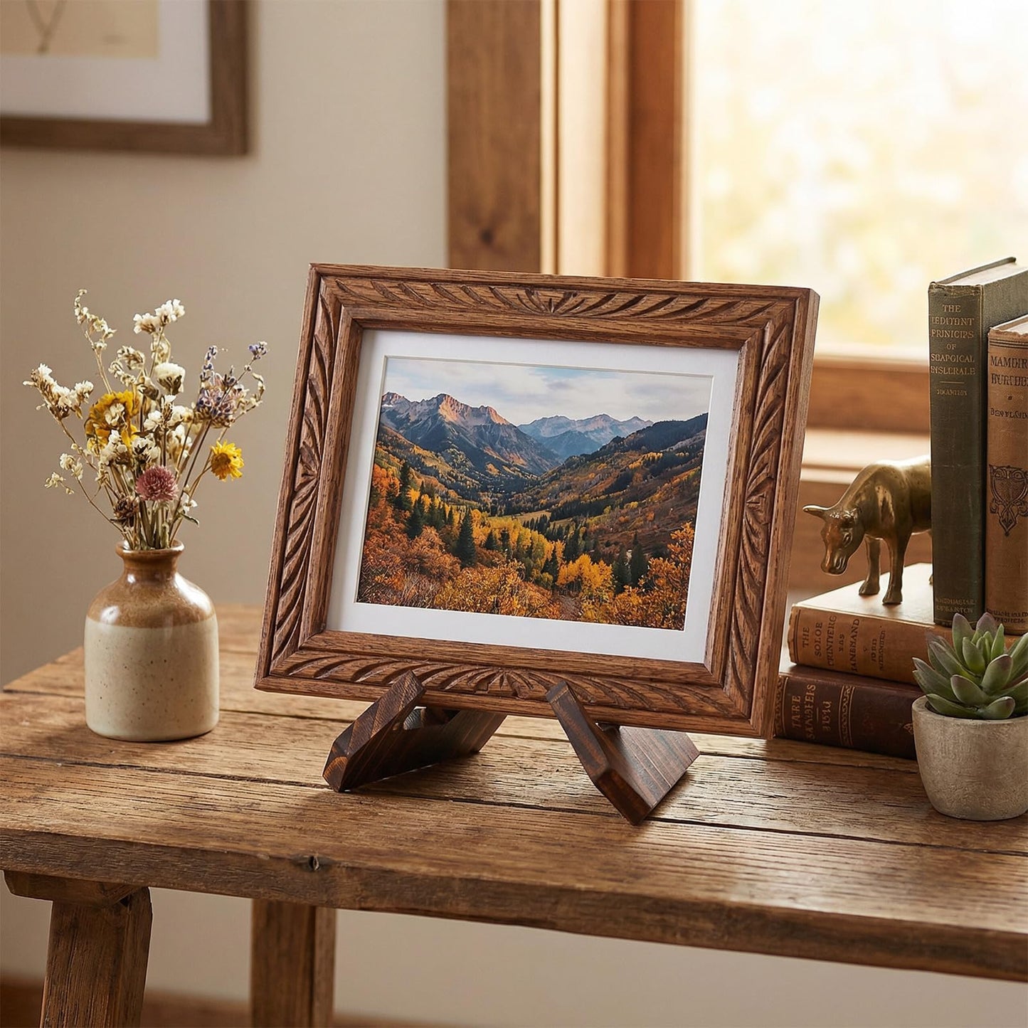 4 Pack Wood Bowl Display Stand For Display - 6.5 Inch Wooden Plate Holder Display Stand, Wooden Easel Frame Holder, Decorative Wood Display Plate Holders for Art, Rock, Mineral, Fossil, Clock, Book