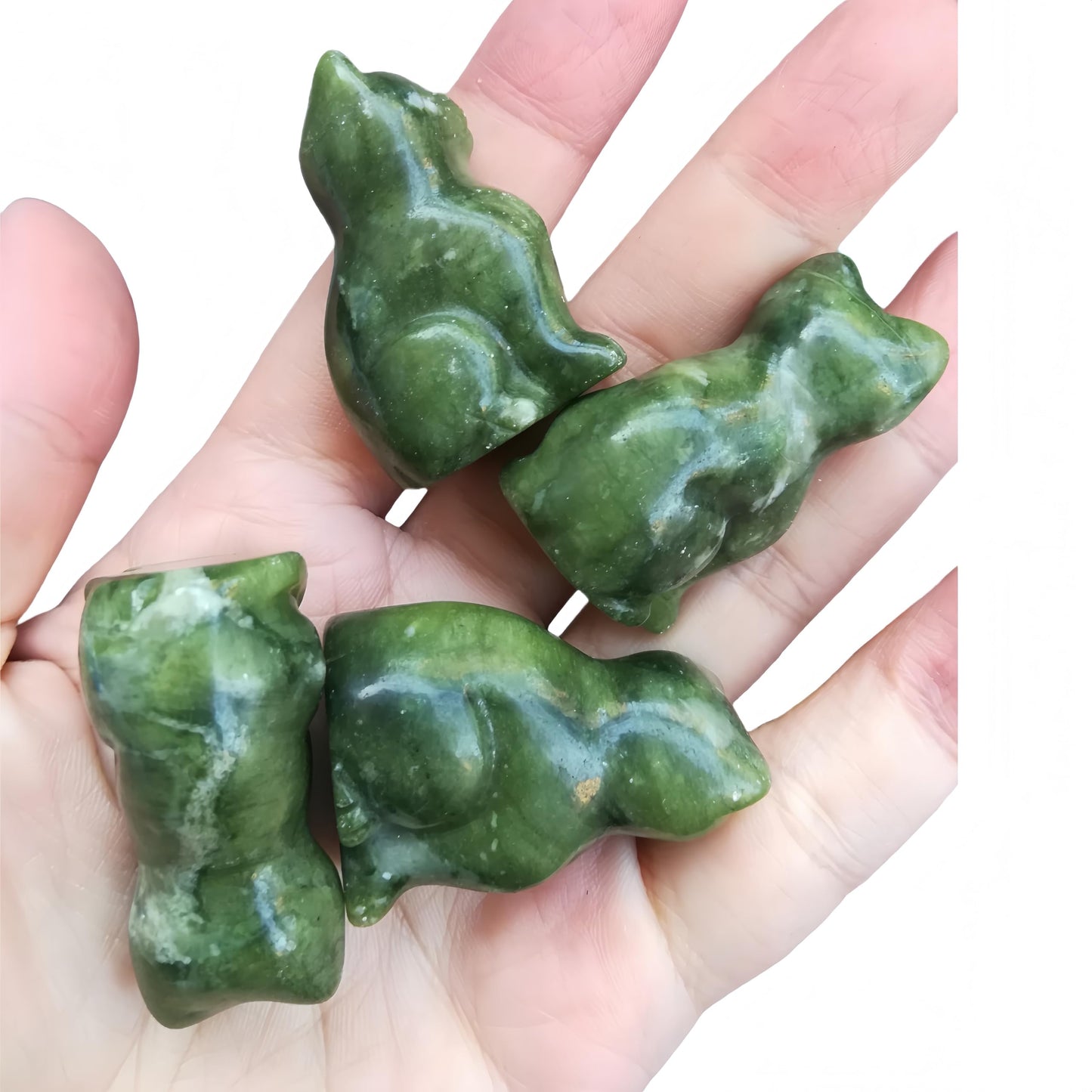Afucats Natural Green Jade Handcrafted Cat Crystals and Healing Stones Figures Indoor Decorative Stones,1.57 Inchs Lovable Feline Art Piece for Cat Lovers,Office or Living Room