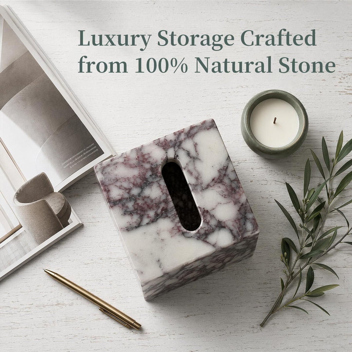 Luxury Natural Calacatta Viola Marble Tissue Box Cover with Magnetic Base