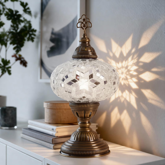 Mozaist Turkish Lamp, Mosaic Table Lamp, Antique Moroccan Decorative Glass Bohemian Vintage Lamp Shade, Small Desk Tiffany Bedside Stained Glass Lamp with US Plug and E12 Socket