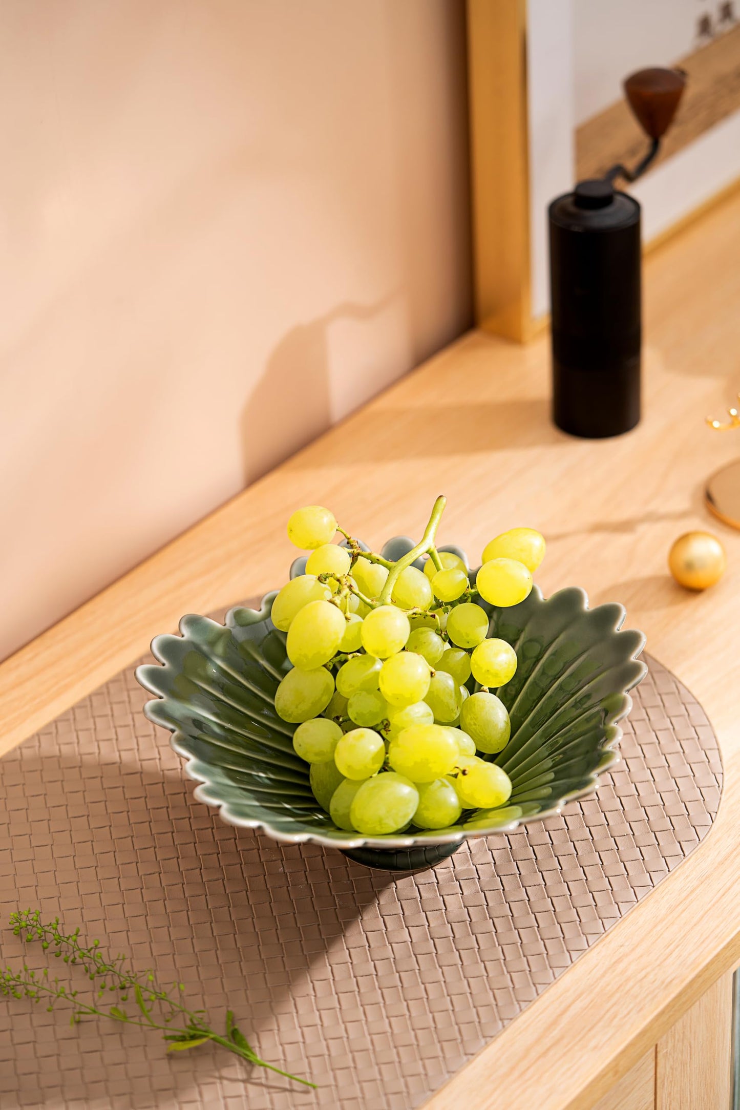 Modern Fruit Bowl - 9" Ceramic, Green, Kitchen Counter Decorative Bowl