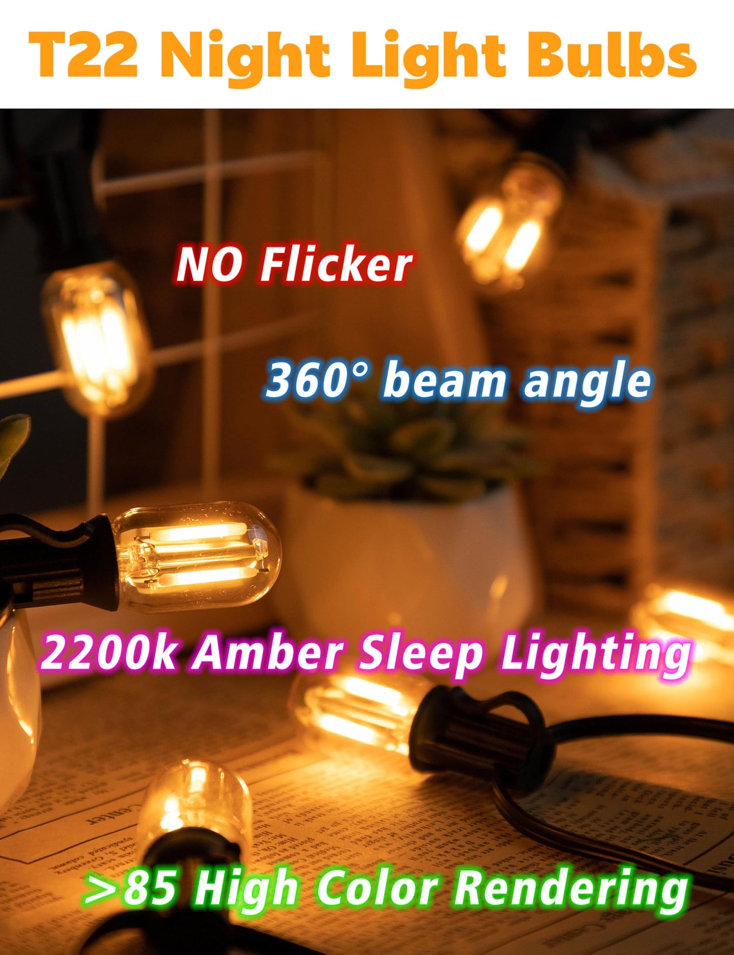 Xyanmc E12 Night Light Bulbs 15W-20W Equivalent, 2200k Warm Amber Sleep Light Bulb, T22 E12 Candelabra Base Salt lamp Bulb 2W 200lm for String Light Decorative Bulb Chandeliers Bedside Bulbs (2 Pack)