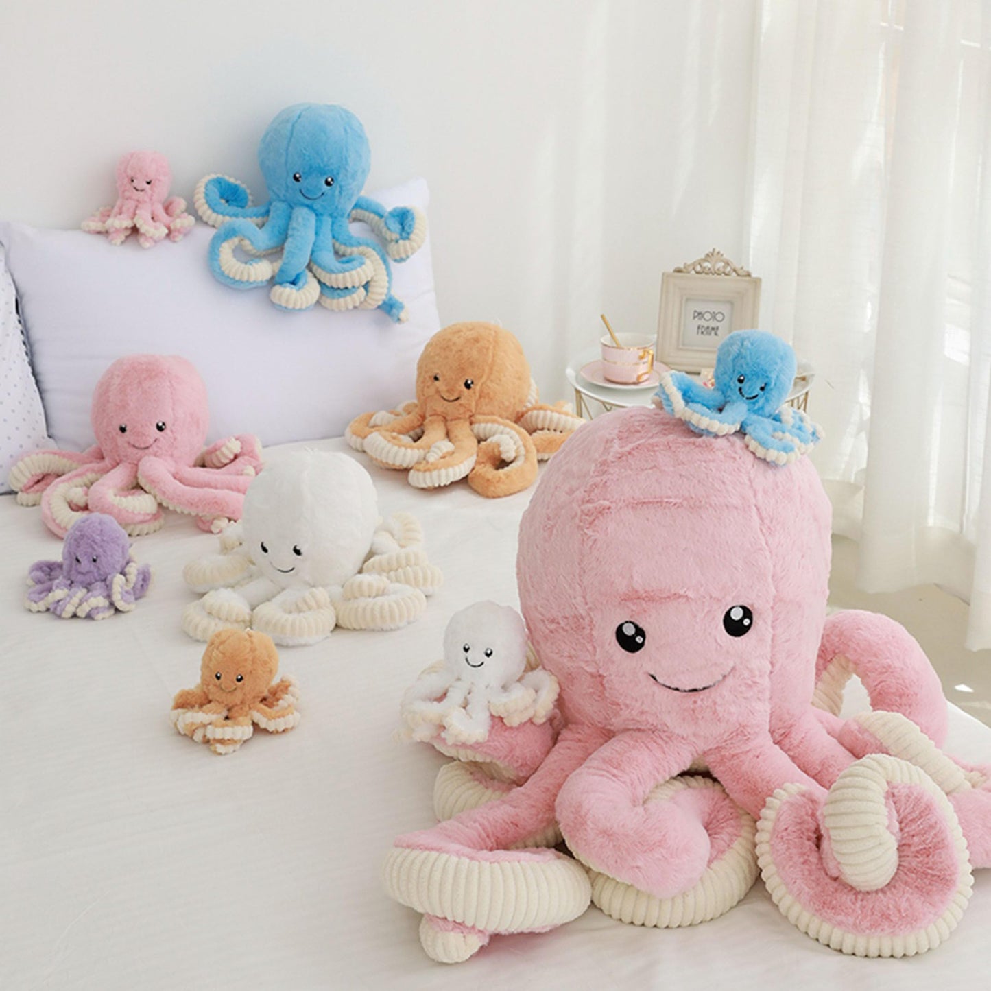 Maxpetus Cute Plush Octopus Stuffed Toy Pillow - Soft Kids' Cushion for Toddler Bed & Playroom，Soft Marine Animal Decorations (Light Pink, 15.7 inch)