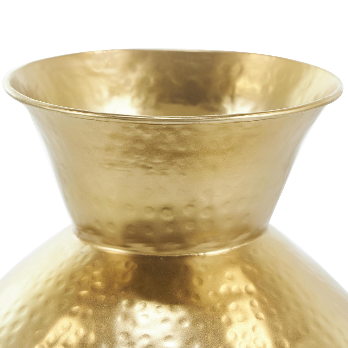 Deco 79 Metal Decorative Vase Hammered Spotted Centerpiece Vase with Fluted Top, Flower Vase for Home Decoration 10" x 10" x 13", Gold