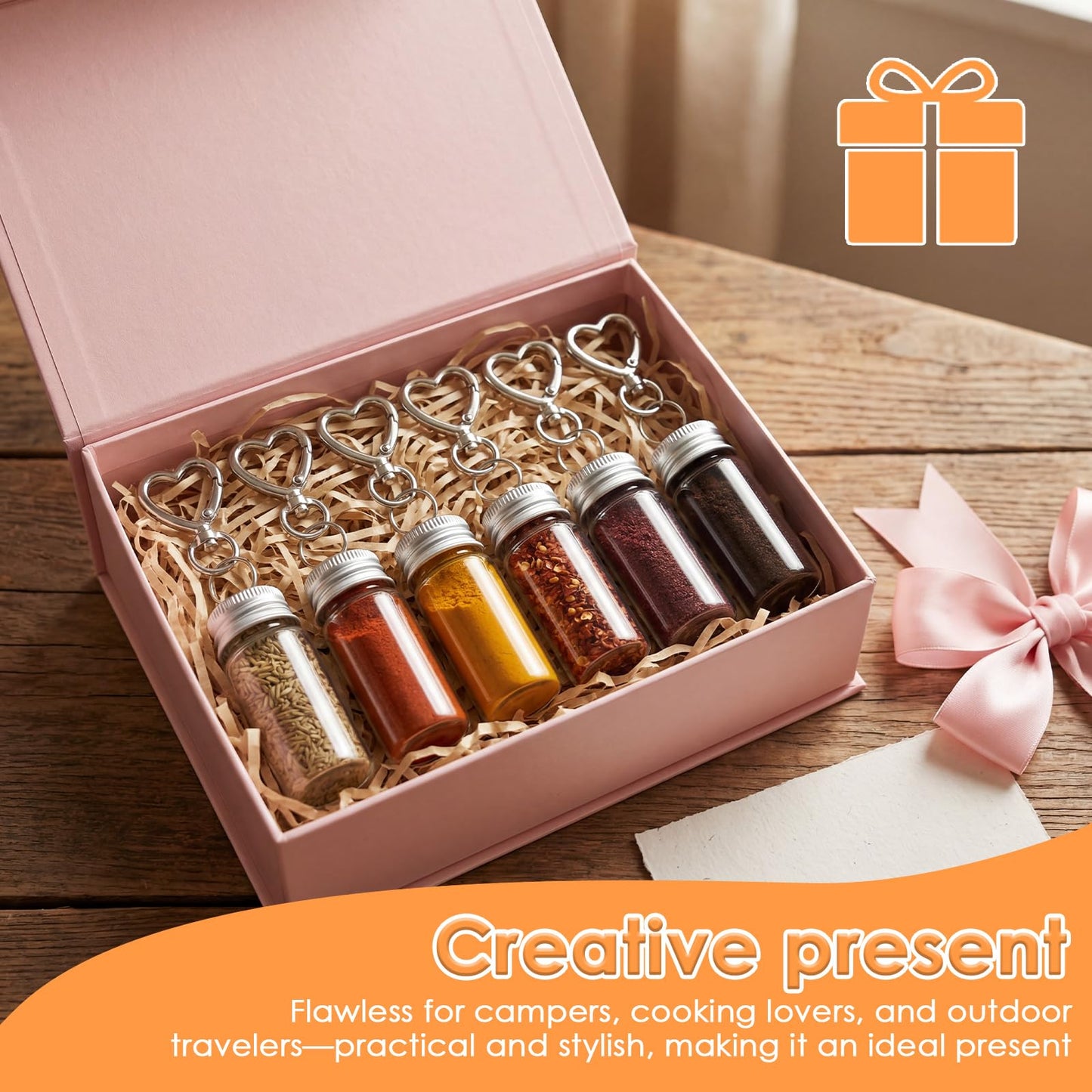 CQDAXUMY 6 Pcs Travel Salt Shaker, Mini Salt Keychain Bottle with Mini Funnel, Portable Clear Glass Spice Jar, Small Key Chain Travel Salt and Pepper Shakers for Camping, Office, Outdoor