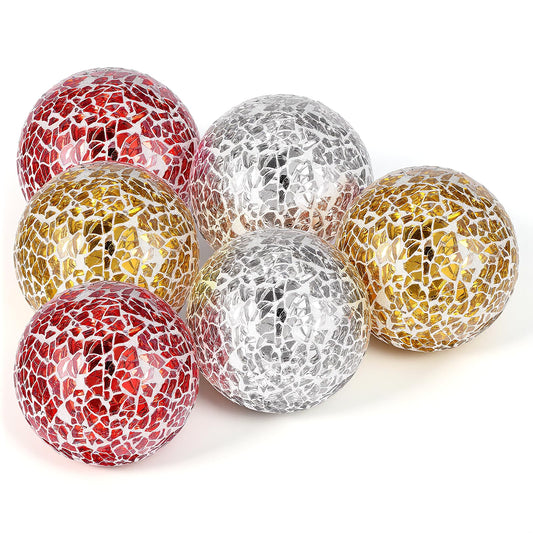 AOZUO 6 Pcs Decorative Balls for Bowls, 2.4 Inch Mosaic Sphere Balls Decorative, Mosaic Glass Orbs Centerpiece Balls Decoration for Vases Dining Table Home Living Room