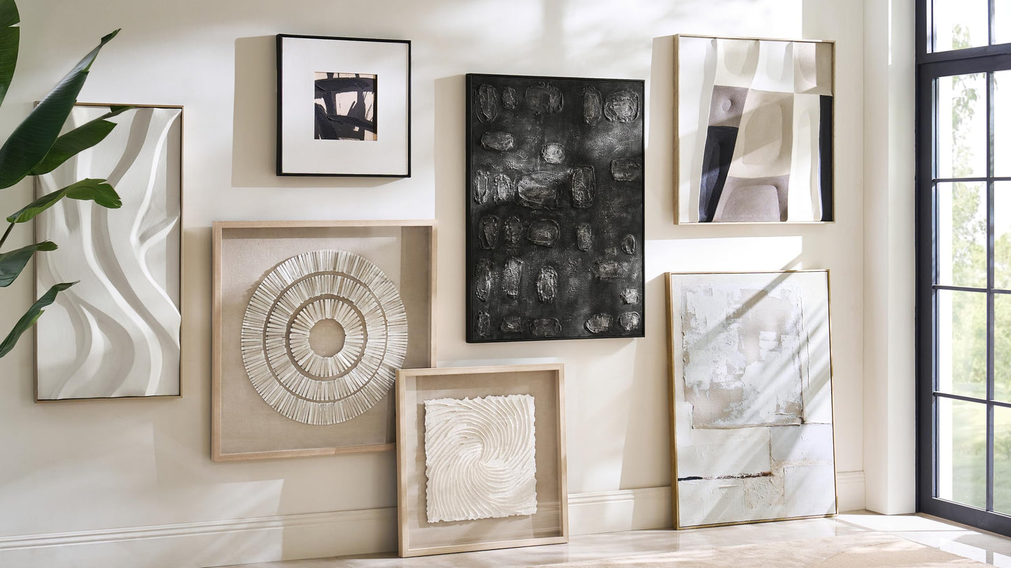 Z Gallerie Selenite Wall Art Circular Layered Pattern Natural White Beige Framed Decor