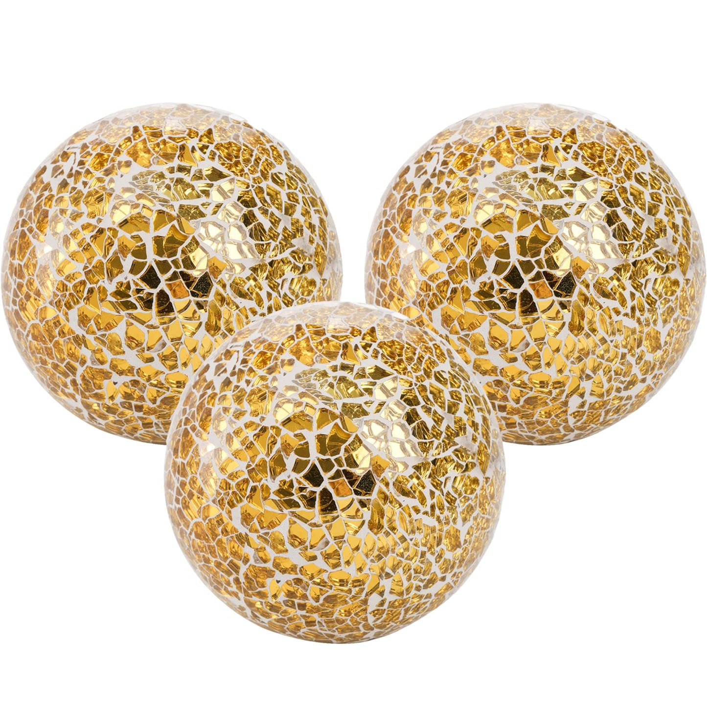 TOPZEA 3 Pack 4 Inch Gold Mosaic Glass Orbs, Decorative Balls Mosaic Spheres for Vase Fillers, Dinning & Coffee Table Centerpieces, Bowl Decor, Home & Christmas Decorations