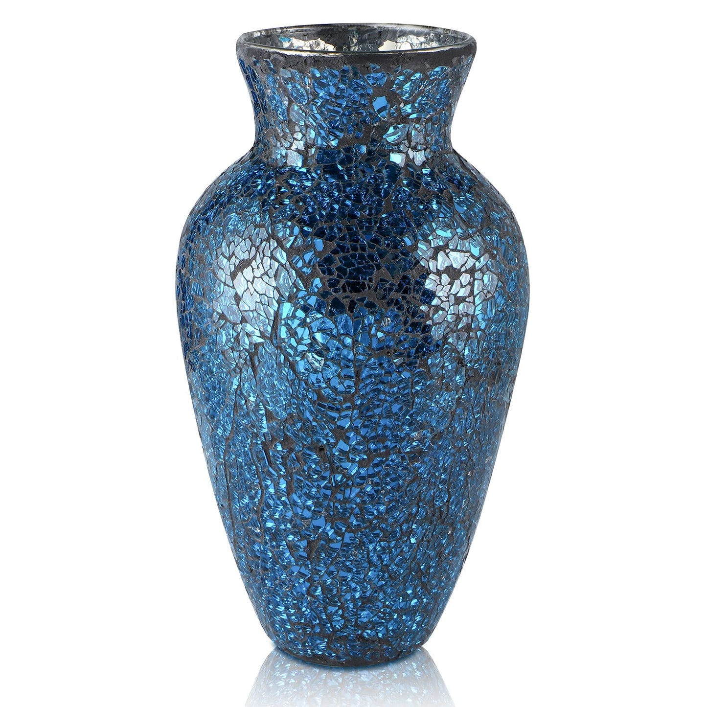MDLUU Mosaic Vase 11" Tall, Handcrafted Cracked Glass Vase, Decorative Flower Vase for Home Decor, Wedding, Table Centerpiece, Gift (Navy Blue)