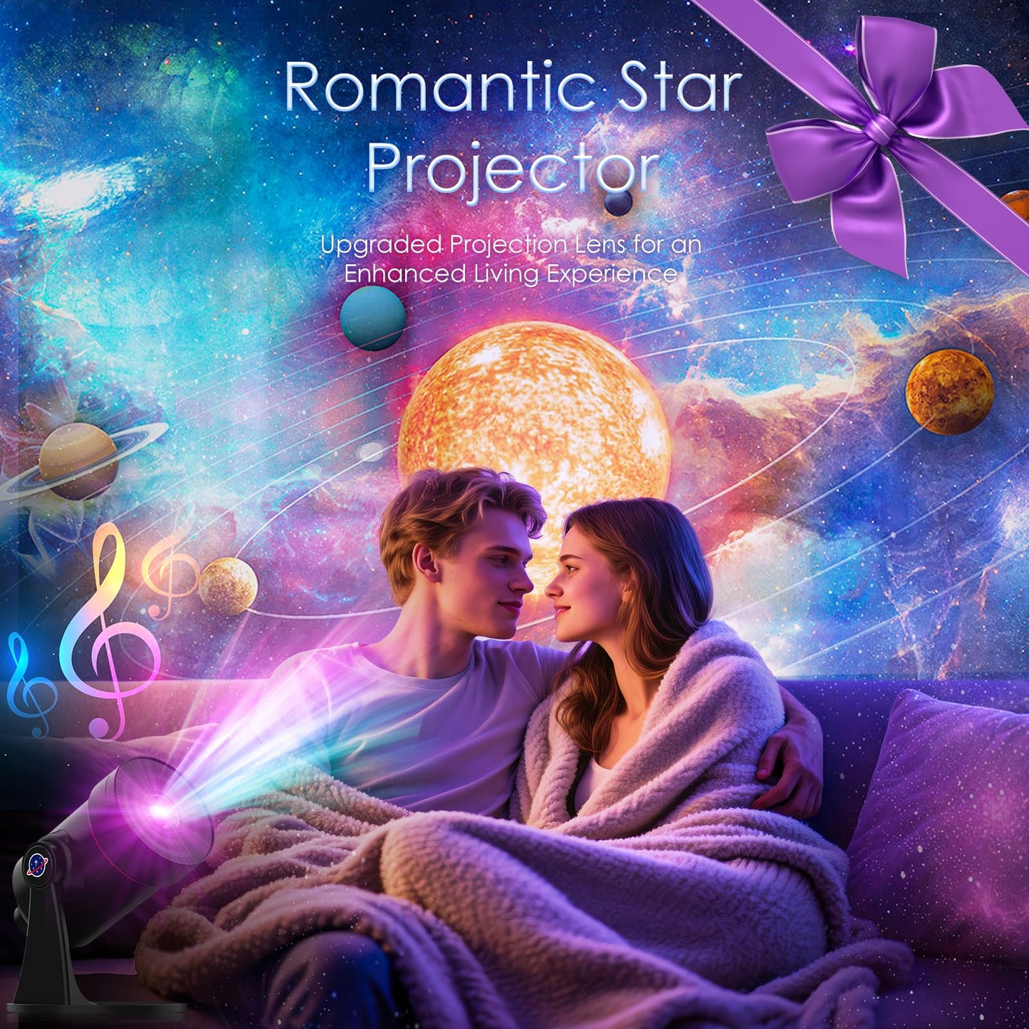 [White Noise] Galaxy Projector, 28 Soothing Sounds Star Projector Sound Machine, Solar System Space Planetarium Projector Night Light, Room Decor for Ceiling Bedroom Adults Sleep Aid
