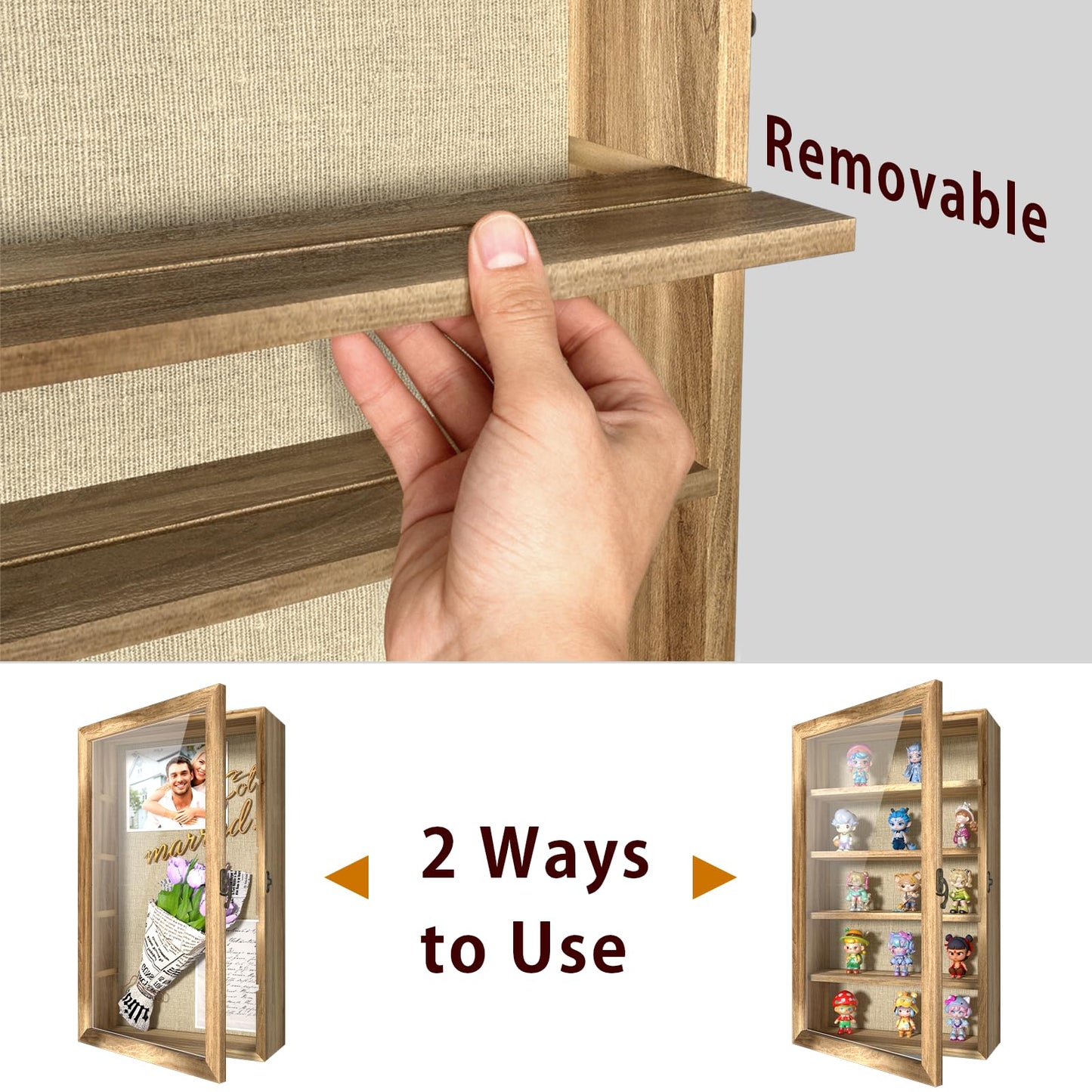 REFGY 16x9 Extra Deep Shadow Box Display Case with 4 Removable Shelves Large Wooden Shadow Box Frame for Figurines & Collectibles Deep Shadow Box with Magnetic Front Loading Door