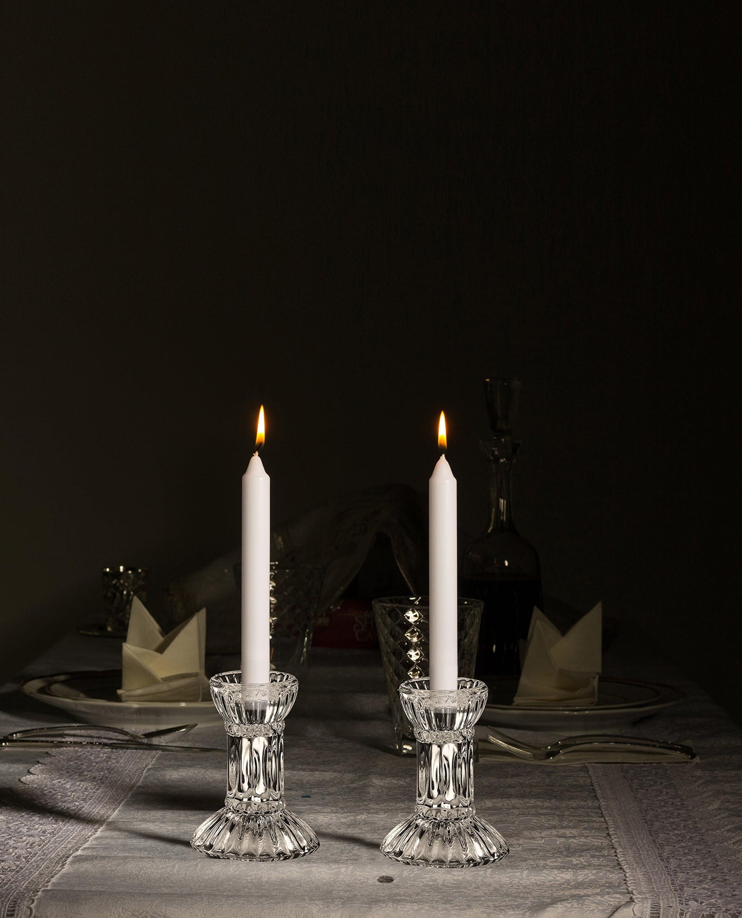 Ner Mitzvah Crystal Candle Holder Set of 2 - Crystal Glass 3" Tall Candlestick Holders for Taper Candles
