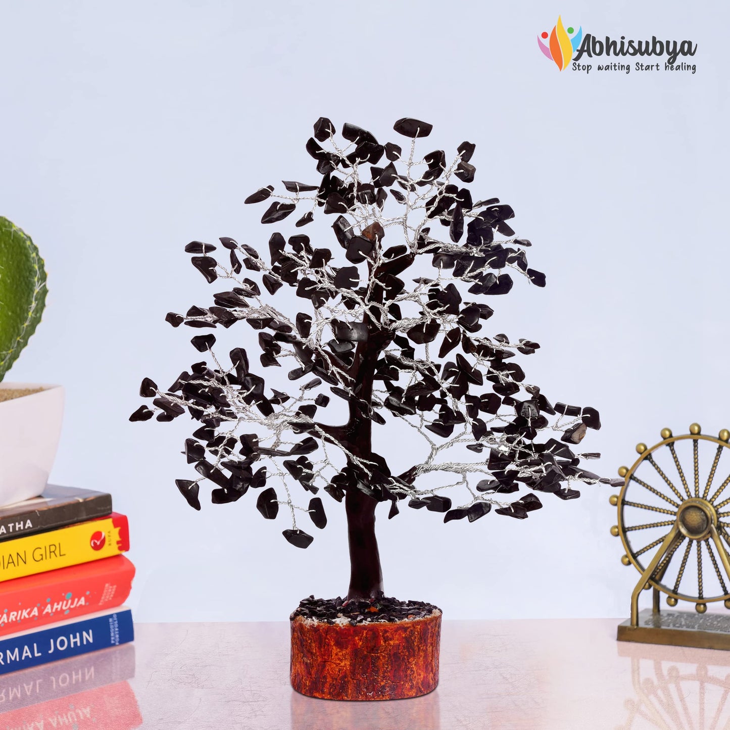 ABHISUBYA Black Tourmaline Silver Wire Handmade Crystals and Healing Stone Natural Gemstone Fortune Bonsai Money Tree | Good Luck | Wealth | Prosperity | Home Office Decor | Spiritual Gift | Feng Shui