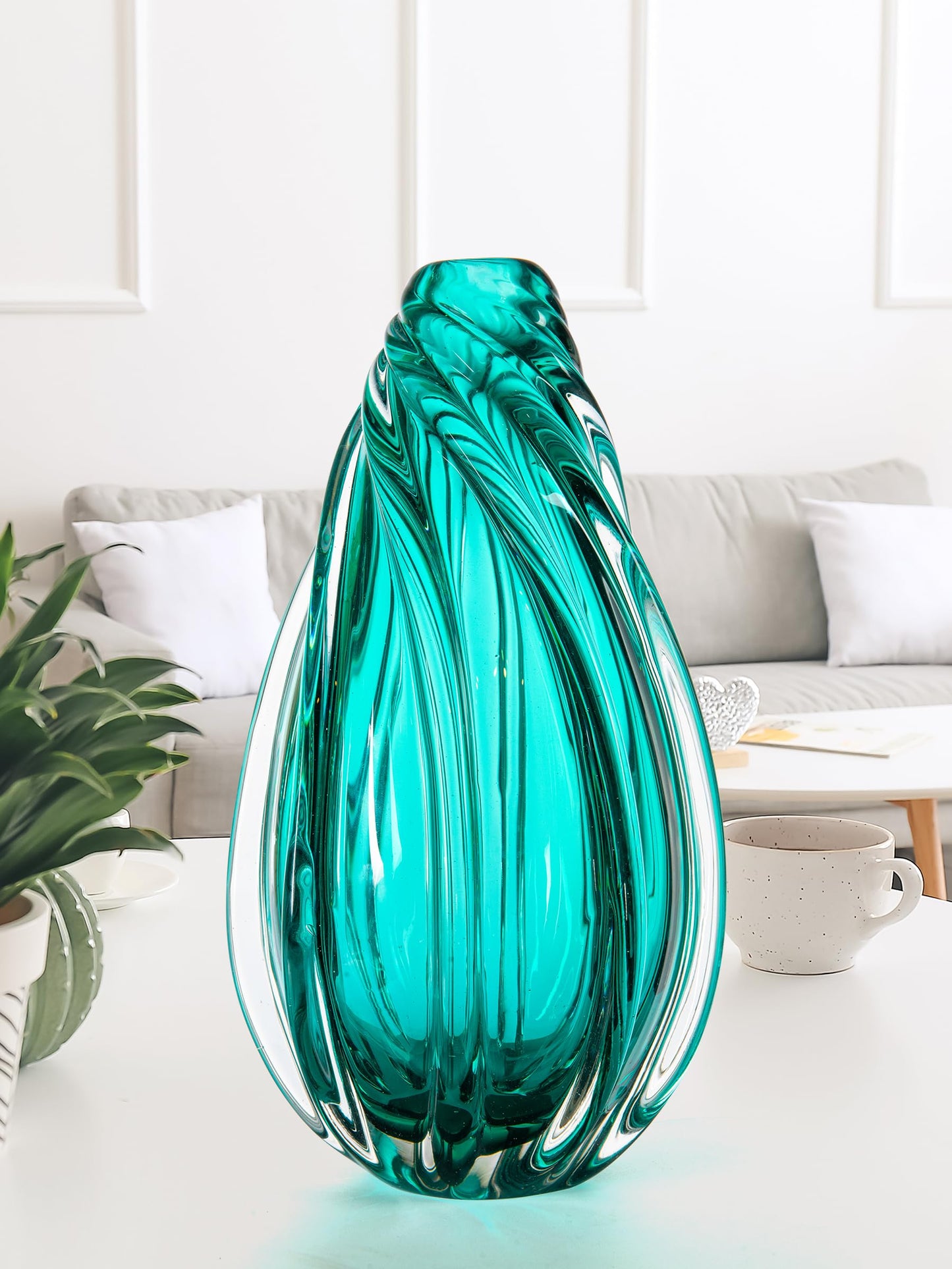 Dale Tiffany AV19233 Hand Blown Art Glass Vase, Aqua Swirl