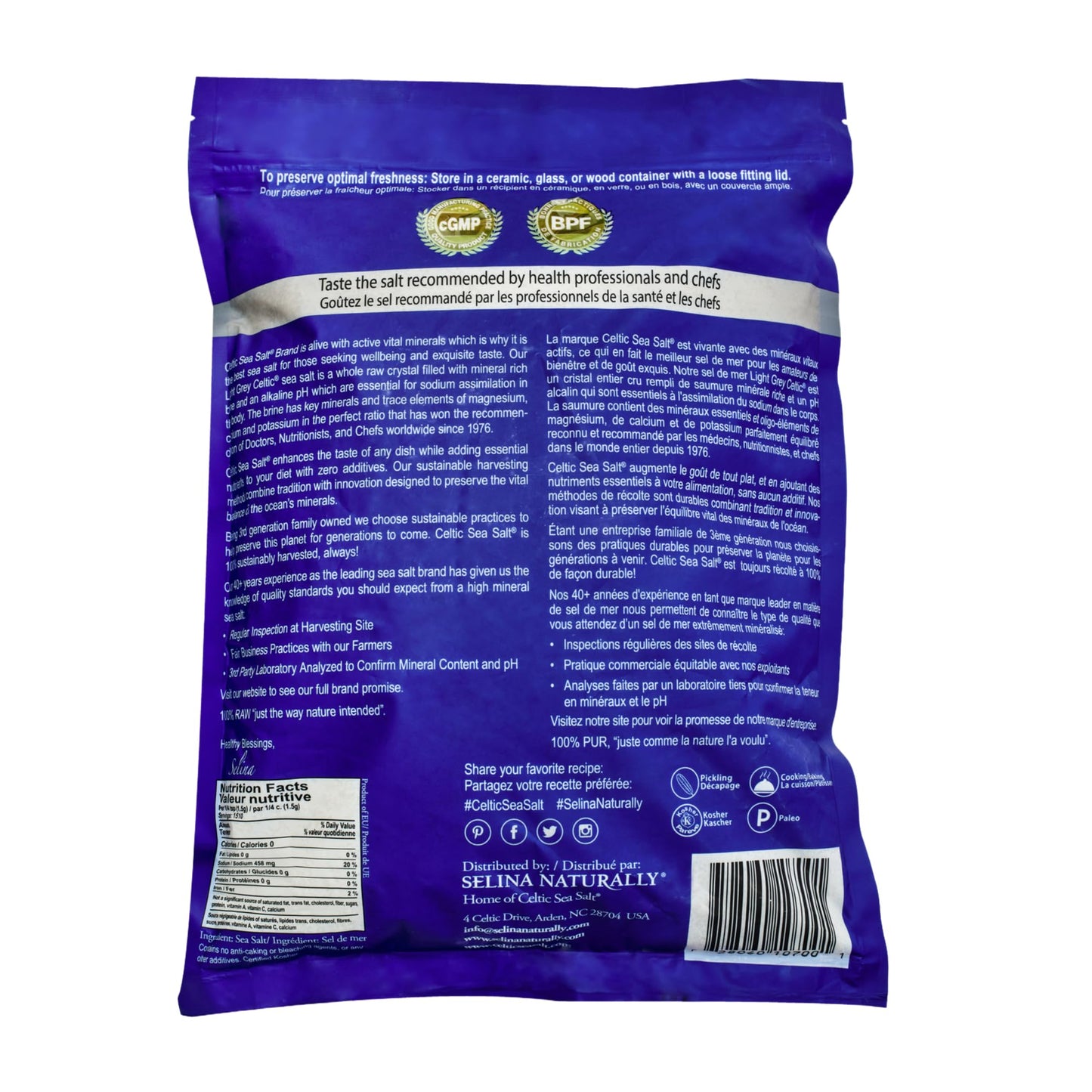 Celtic Sea Salt Light Grey Coarse – Unrefined Mineral Salt, 70+ Trace Minerals, Sustainably Harvested, GMP Certified – Cooking, Finishing, Hydration, Grinder Use – 5 lb Pouch