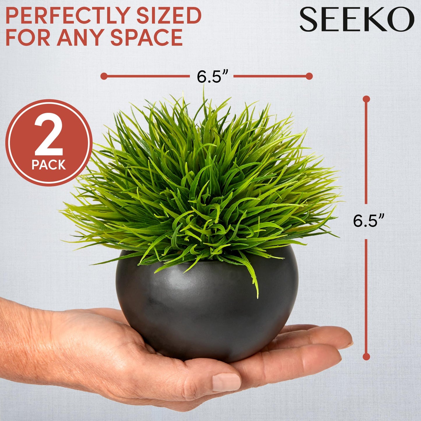 Fake Succulents Plants Artificial in Premium Ceramic Pots (2 Pack Round) Realistic Faux Succulents for Bathroom, Home & Office Décor