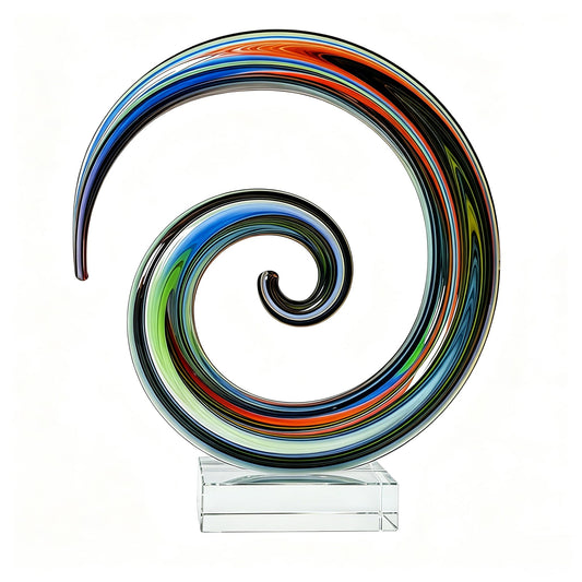 Mysphex 8.5" Blown Glass Home Decor Colorful Swirl Art Glass Sculpture - Modern Abstract Indoor & Outdoor Glass Artwork for Living Room, Office, Shelf Decor, Table Top Decoration