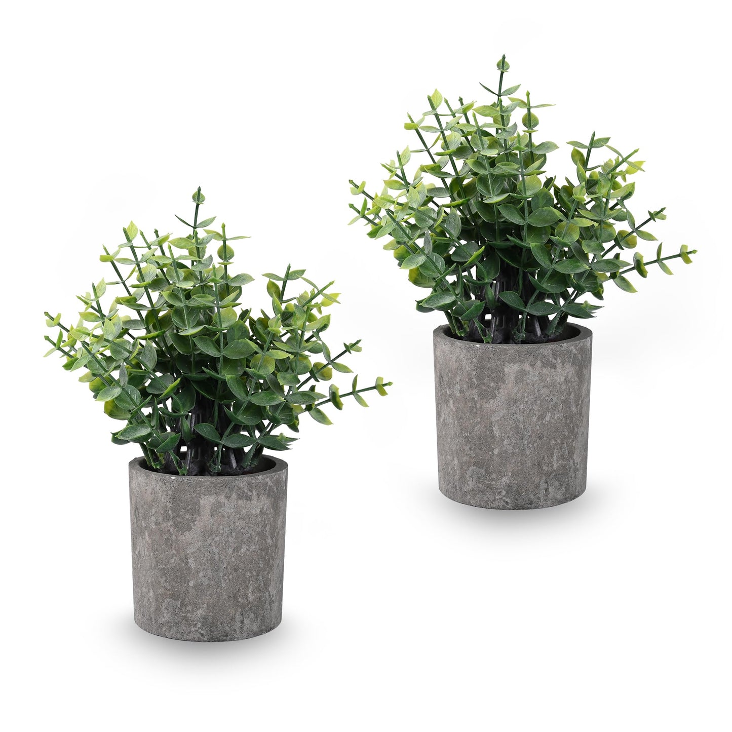 LoomJoyz 2 Packs Small Fake Plants Eucalyptus Small Artificial Potted Plants for Desk Home Bathroom Living Room Home Office Decor