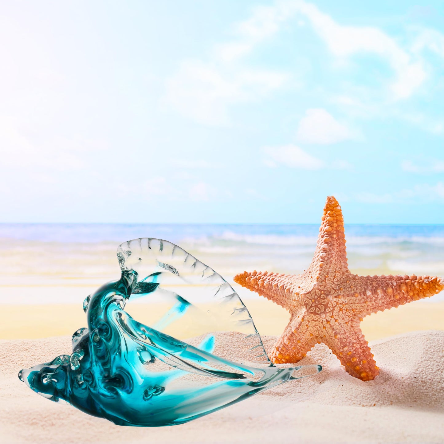 Qianwei Hand Blown Glass Conch Shell Figurines Ornament - Seashell Handmade Sea Animals for Home Crystal Glass Sculpture Coastal Decor - Ocean Beach Sea Shell Collection for Birthday Gift
