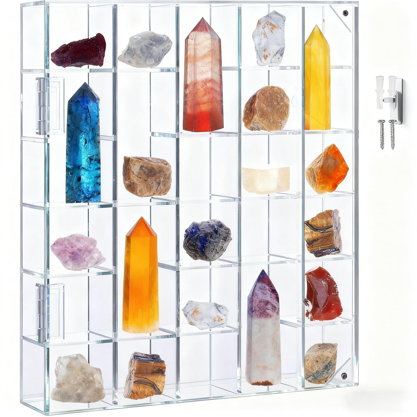 Adjustable Rock Display Case Clear Acrylic Collection Box with Mirrored Arrowhead Stones Storage Display Case Mineral Crystal Collectibles Holder Organizer Showcase Shelves with Lid