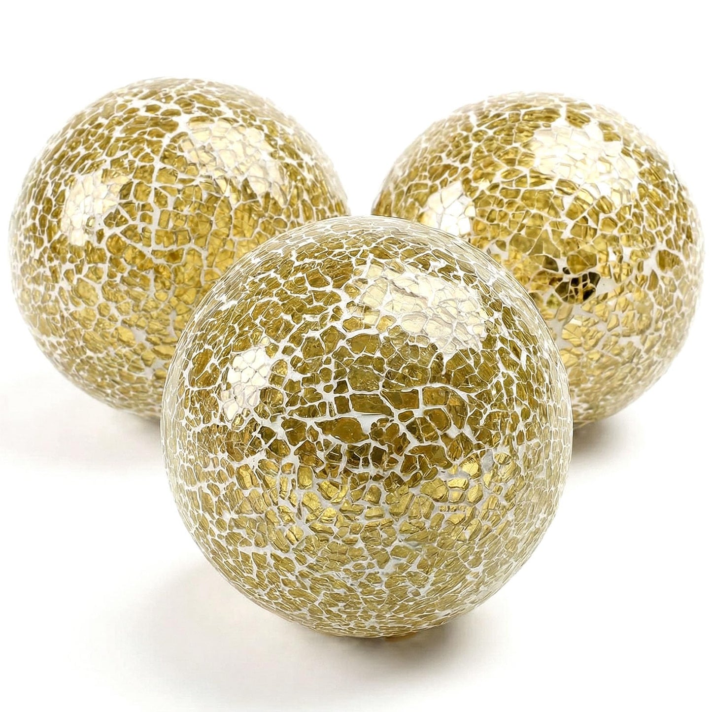 DomeStar 3PCS Decorative Balls, Mosaic Glass Orbs Centerpiece Balls 4inch Gold Orbs for Decorate Bowls Vases Tables Wedding Party
