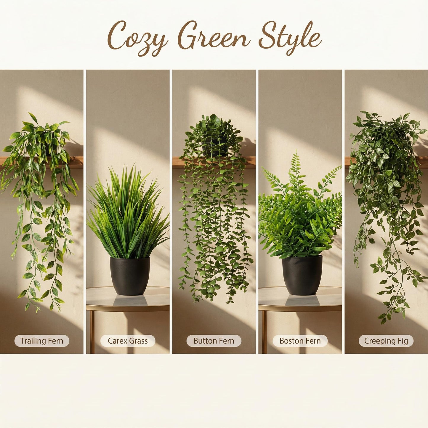 GOEJGSDJ 5 Pack Fake Plants - Artificial Hanging Plants & Small Potted Faux Eucalyptus Fern Ivy, UV Resistant Maintenance-Free, for Shelf Wall Desk Home Office Bathroom Indoor Outdoor Decor