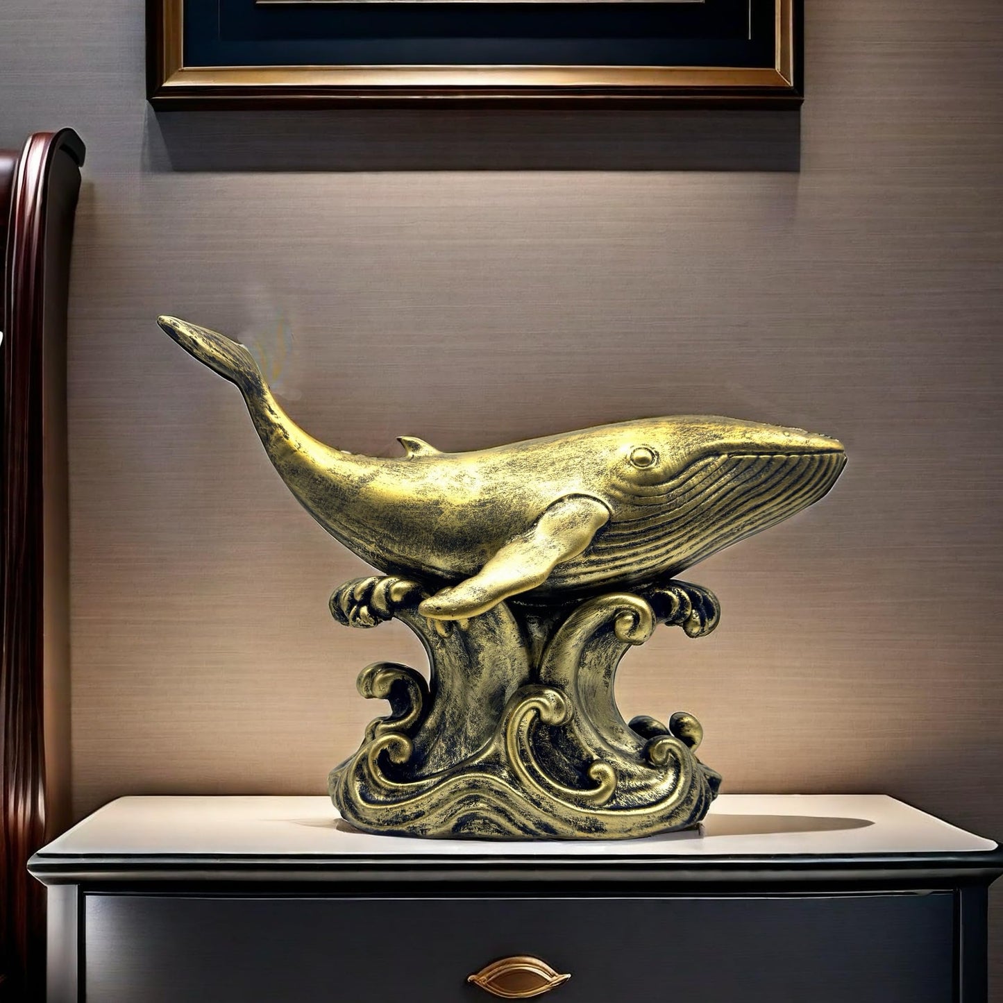 XINDAM Bronze Finish Whale Figurine Statue Marine Animal Decorative Home & Office Resin Figurines Home Office Display Craft Living Room Decor Ornaments for Tabletop 13 INCH