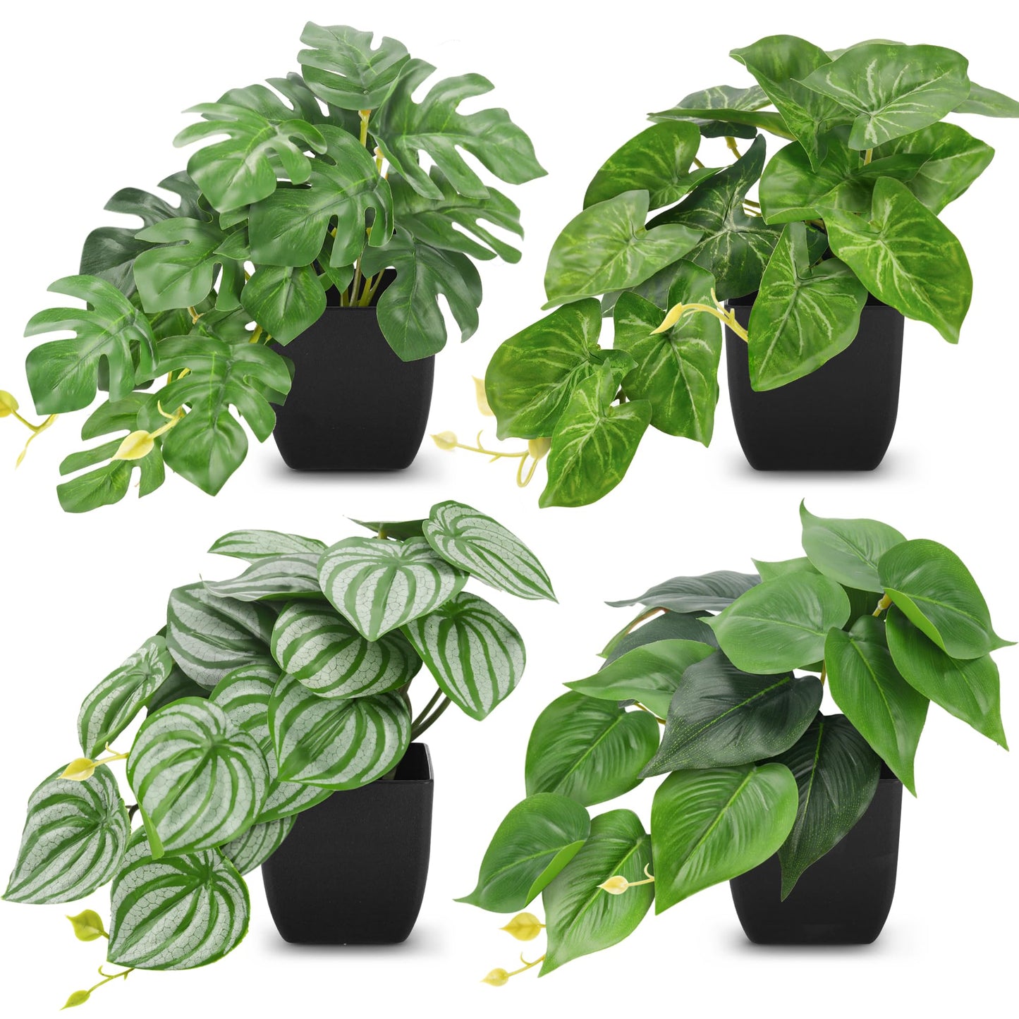 Der Rose 4Pcs Small Fake Plants Black Artificial Mini Faux Plants for Bathroom Office Desk Shelf Table Accessories Decor Indoor