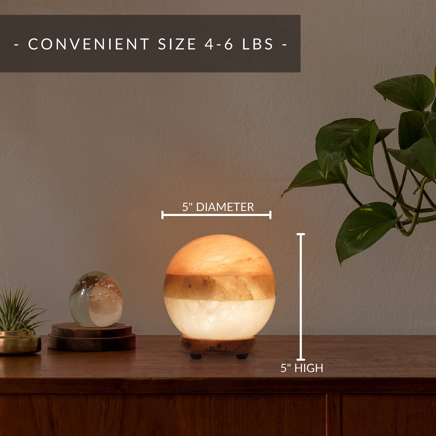 MONSALIS Dual Illumination Salt Rock lamp - Modern Globe Pink White and Grey Design of Salt Lamps with dimmer, Adjustable Glow. 100% Real Himalayan Crystal Round Salt Night Light