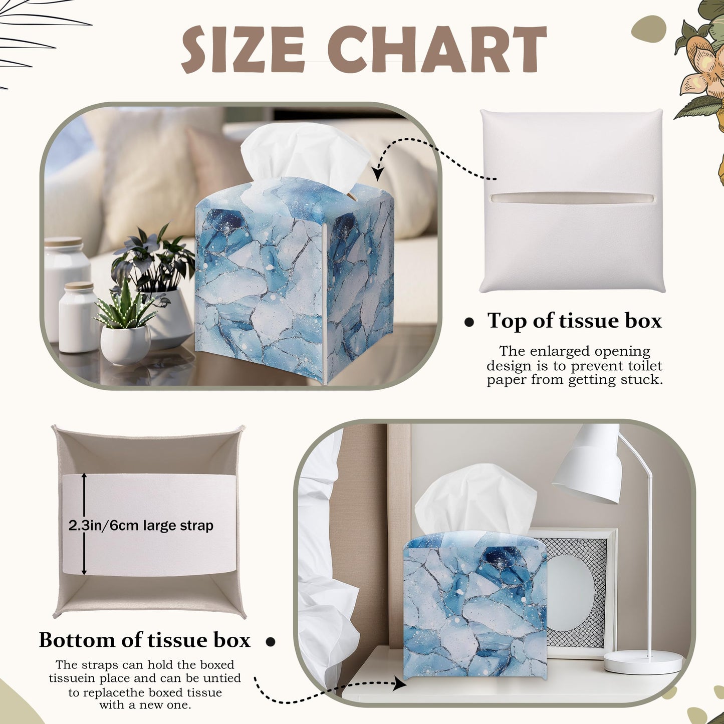 Blue Marble Textures Decorative Square Leather Tissue Box Cover - Tissue Holder Gifts for Women and Friends on Birthday Housewarming Home Decor Decorative for Bathroom Kitchen Office Car - A07