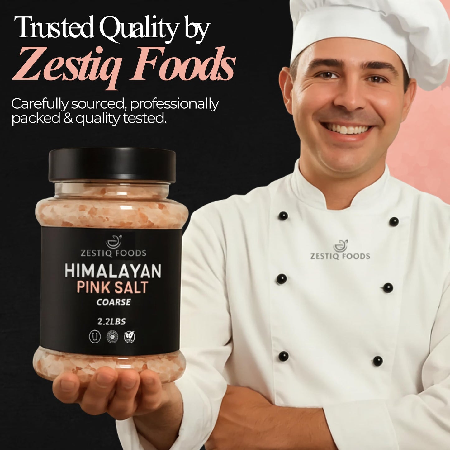 Zestiq Foods Himalayan Pink Salt – Natural, Kosher & Unprocessed Coarse Grain, 2.2 lb Jar, Rich in 84 Minerals for Cooking & Grinder Use