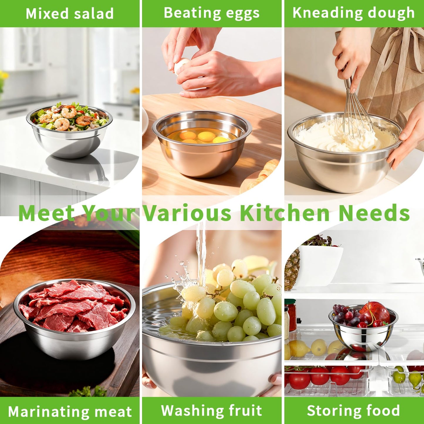 7 Pcs Stainless Steel Mixing Bowls with Colorful Lids Set Metal Salad Bowls