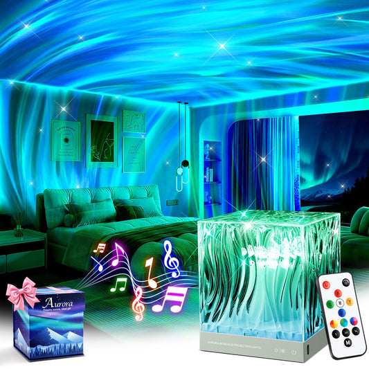Mubarek Northern Lights for Bedroom,15 White Noise + Bluetooth Galaxy Light Projector,RGB Multi-Color Lamps for Night Stands Home Decor Living Room Night Light for Kids Gifts for Teen Girls