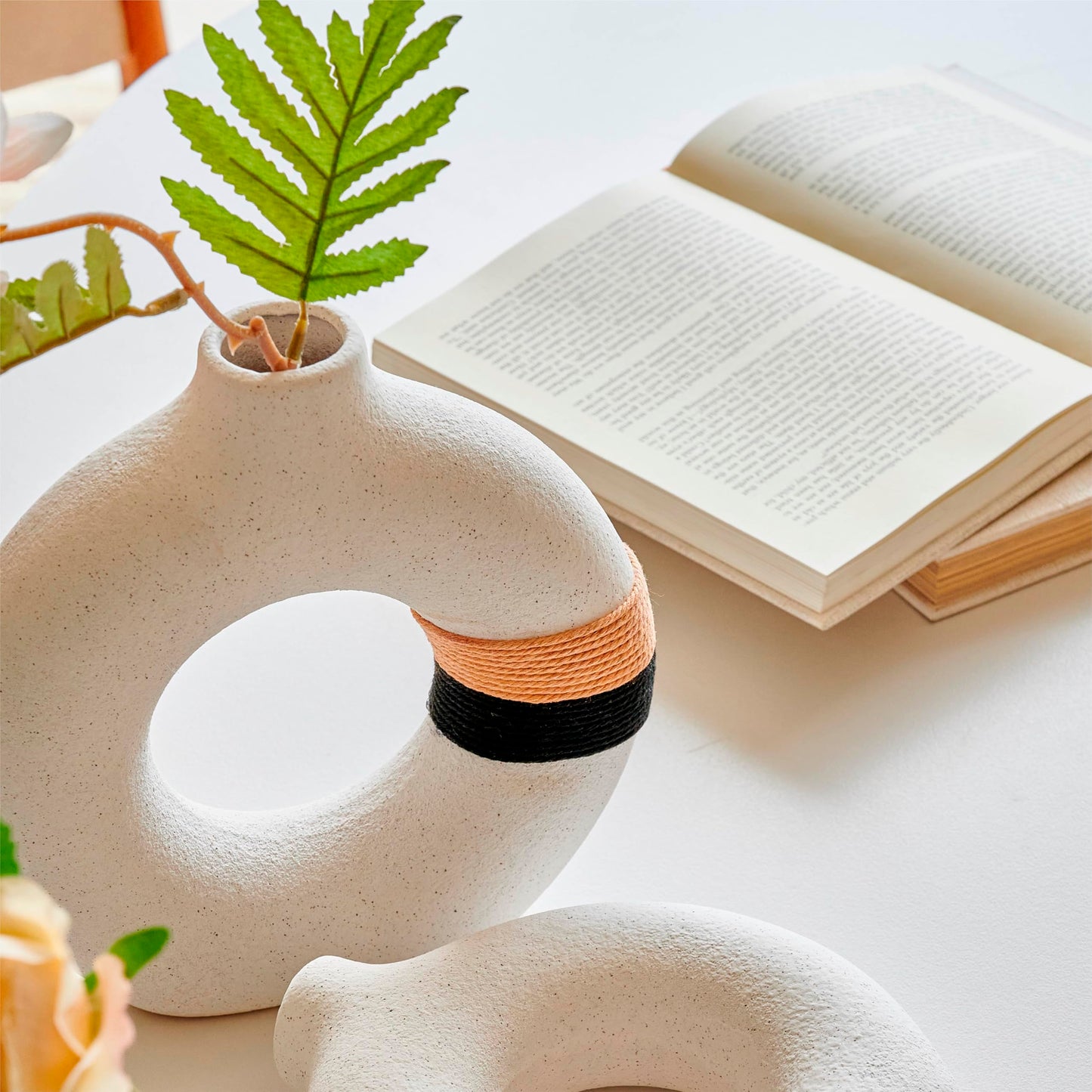 Decorative Modern Donut Shape Ceramic Vase, 1 Vase Included, Size M