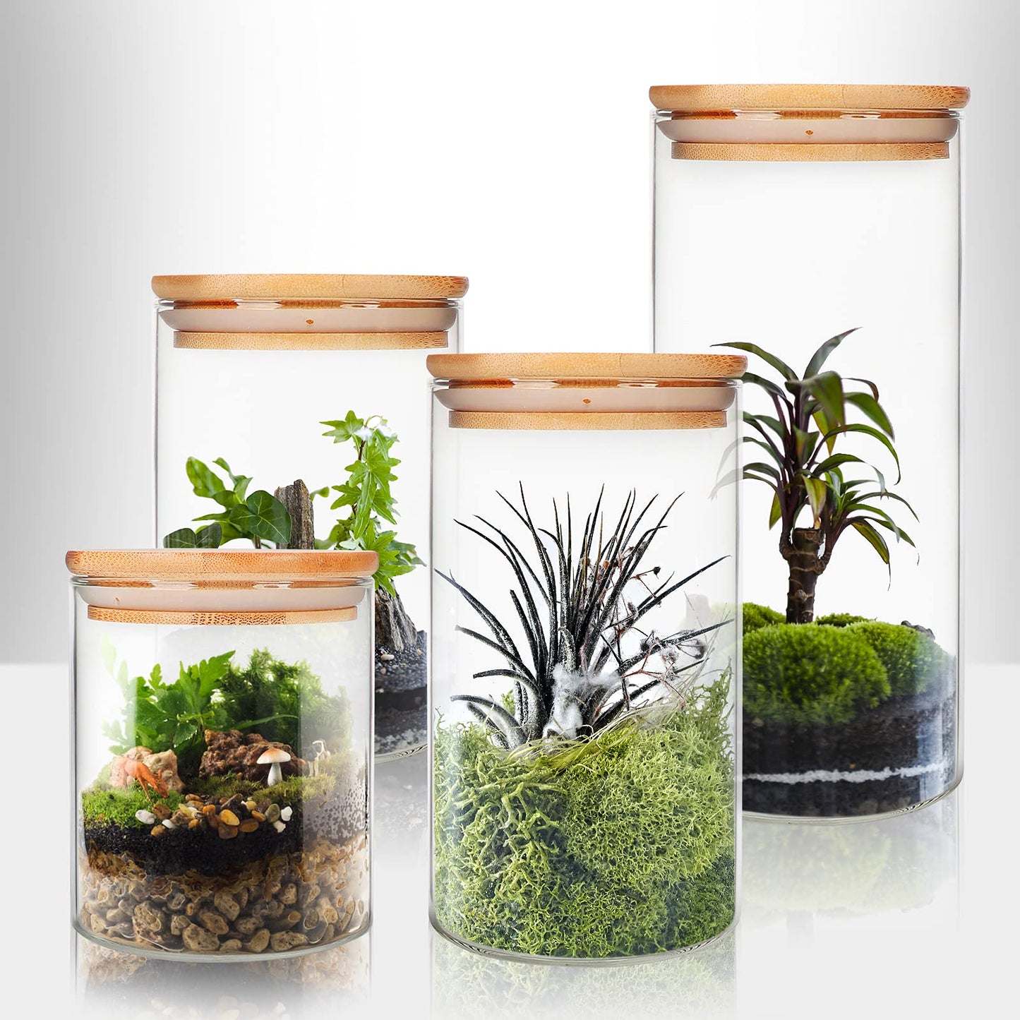 Glass Food Storage Containers Jars with Airtight Bamboo Lid 16 oz 9 pcs, 490 ml Pantry Organization Jar, Glass Terrarium with Lid, Spice, Flour and Sugar Container, Canister Set for Kitchen Counter