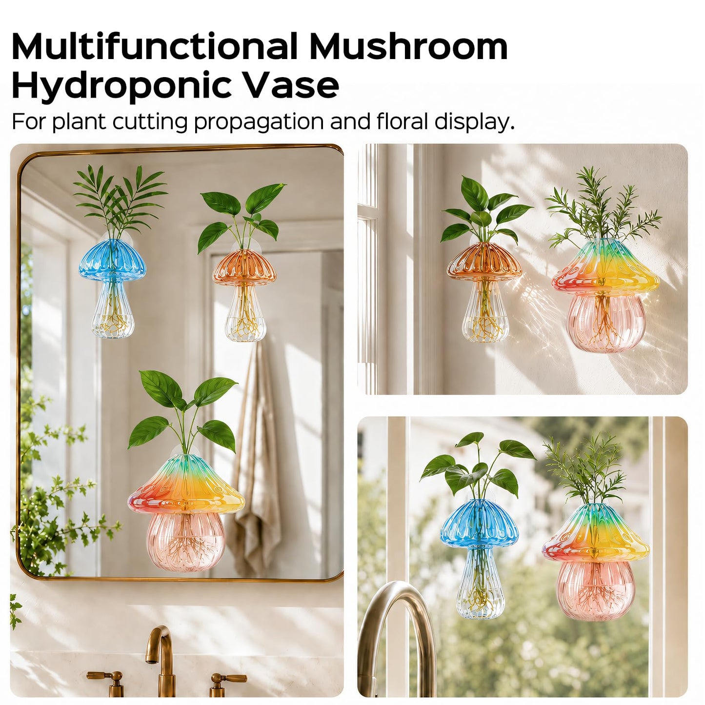 3Pcs Window Propagation Stations, Borosilicate Glass Vases