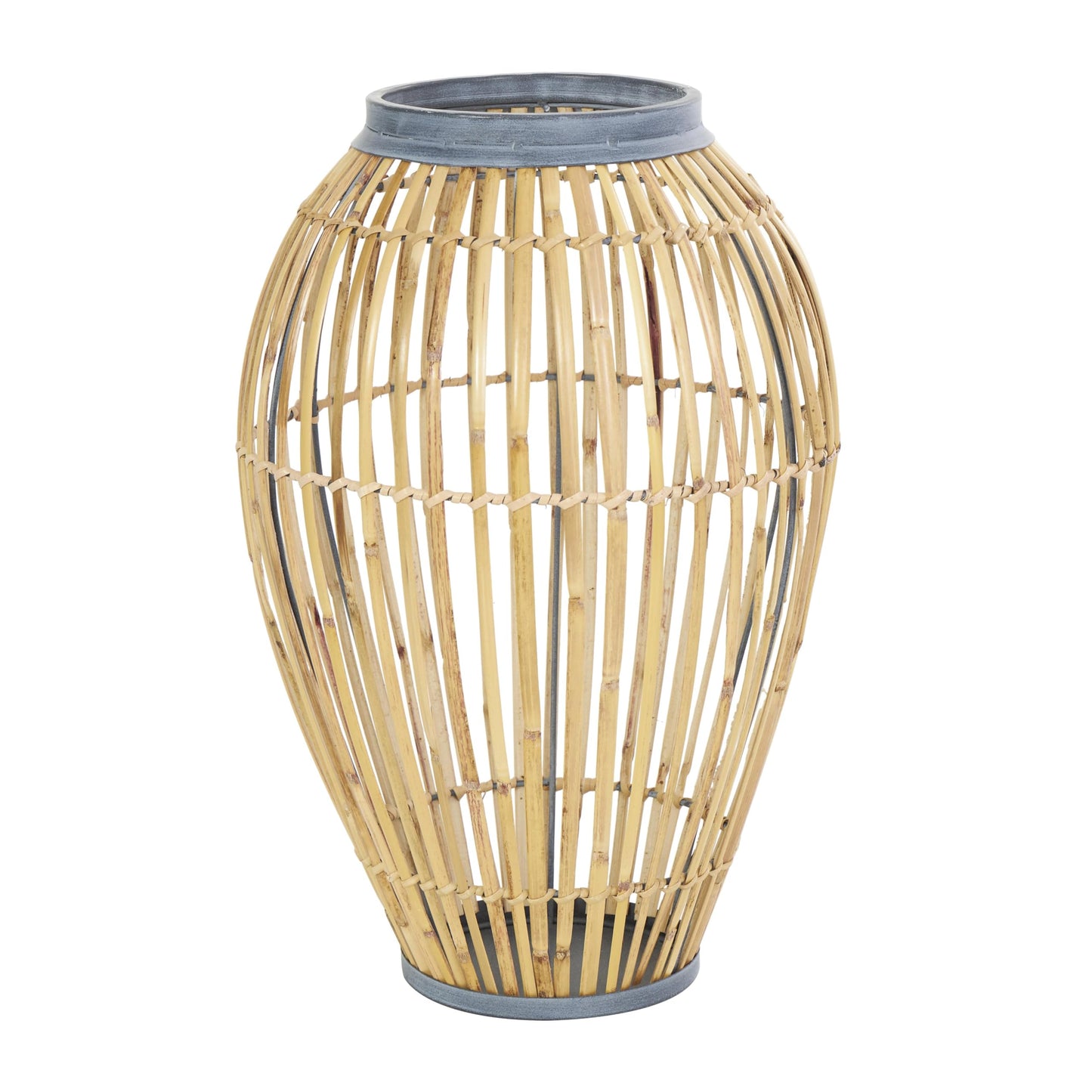 Deco 79 Bamboo Wood Handmade Decorative Vase Open Frame Centerpiece Vase with Blue Metal Accents, Vase for Home Decoration 11" x 11" x 16", Brown
