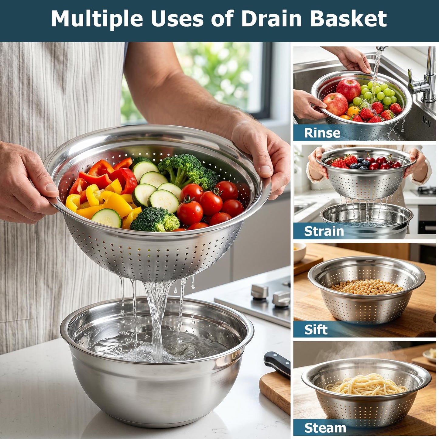 Stainless Steel Mixing Bowls with Airtight Lids Non-Slip Nesting Bowls Set