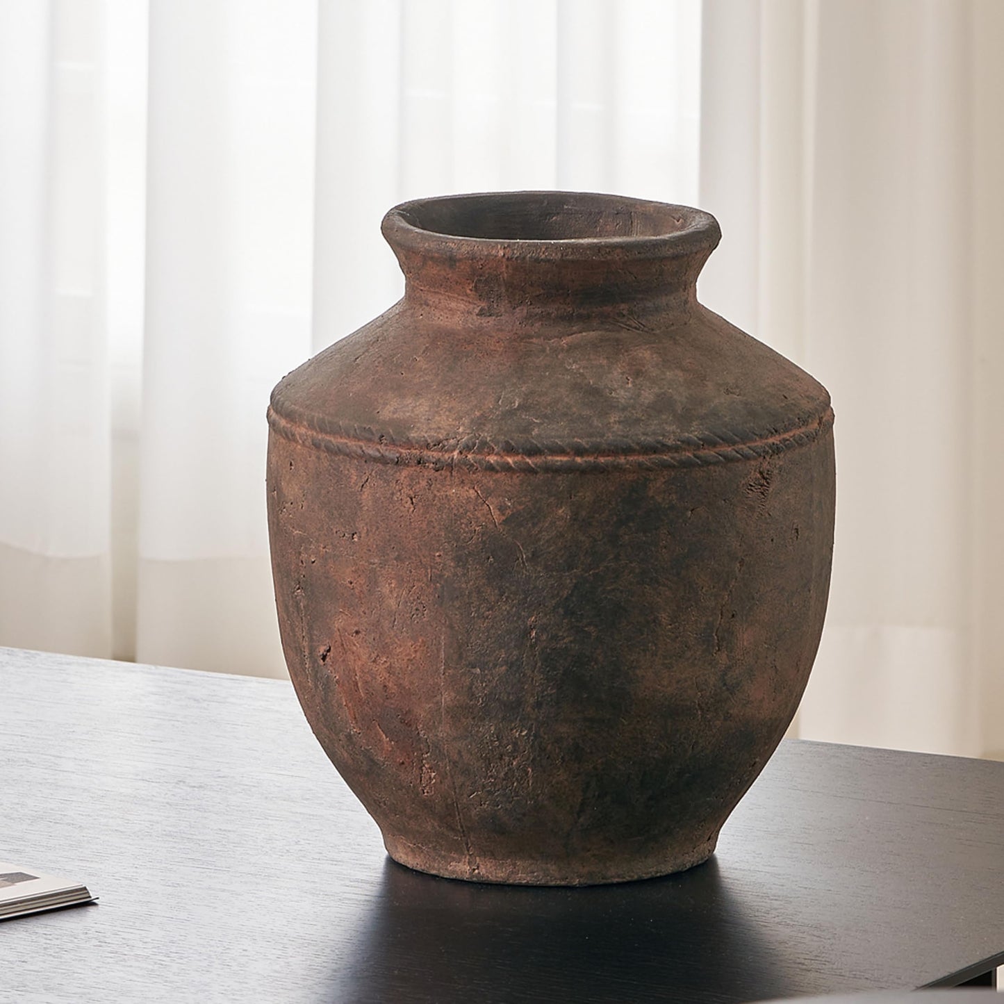LB2 Ceramic Rustic Vase, 13.6" Tall Zen Style Terra Cotta Pitcher, Distressed Farmhouse Decor, Pottery Decorative Flower Vase for Home, Table, Living Room