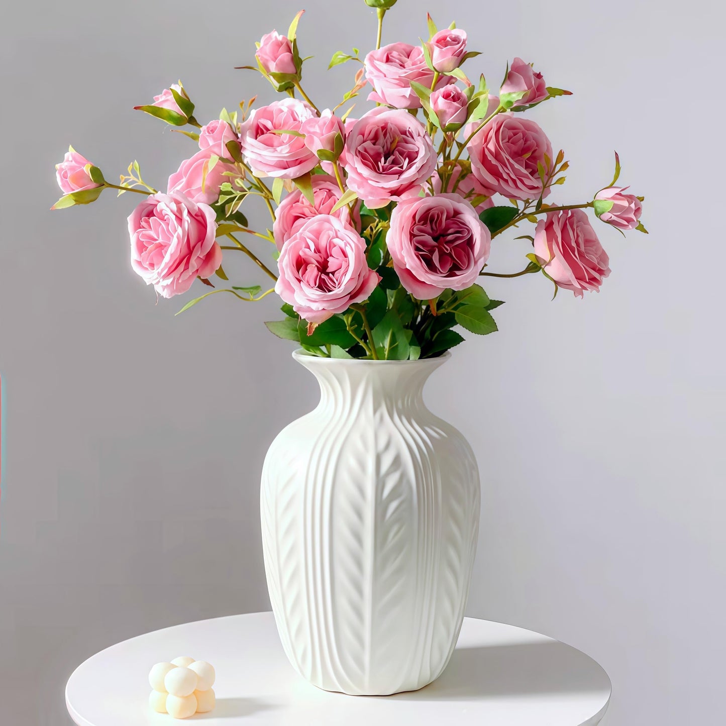 Lvases 10in Wheat Textured White Ceramic Flowers Vase Modern Home Decor