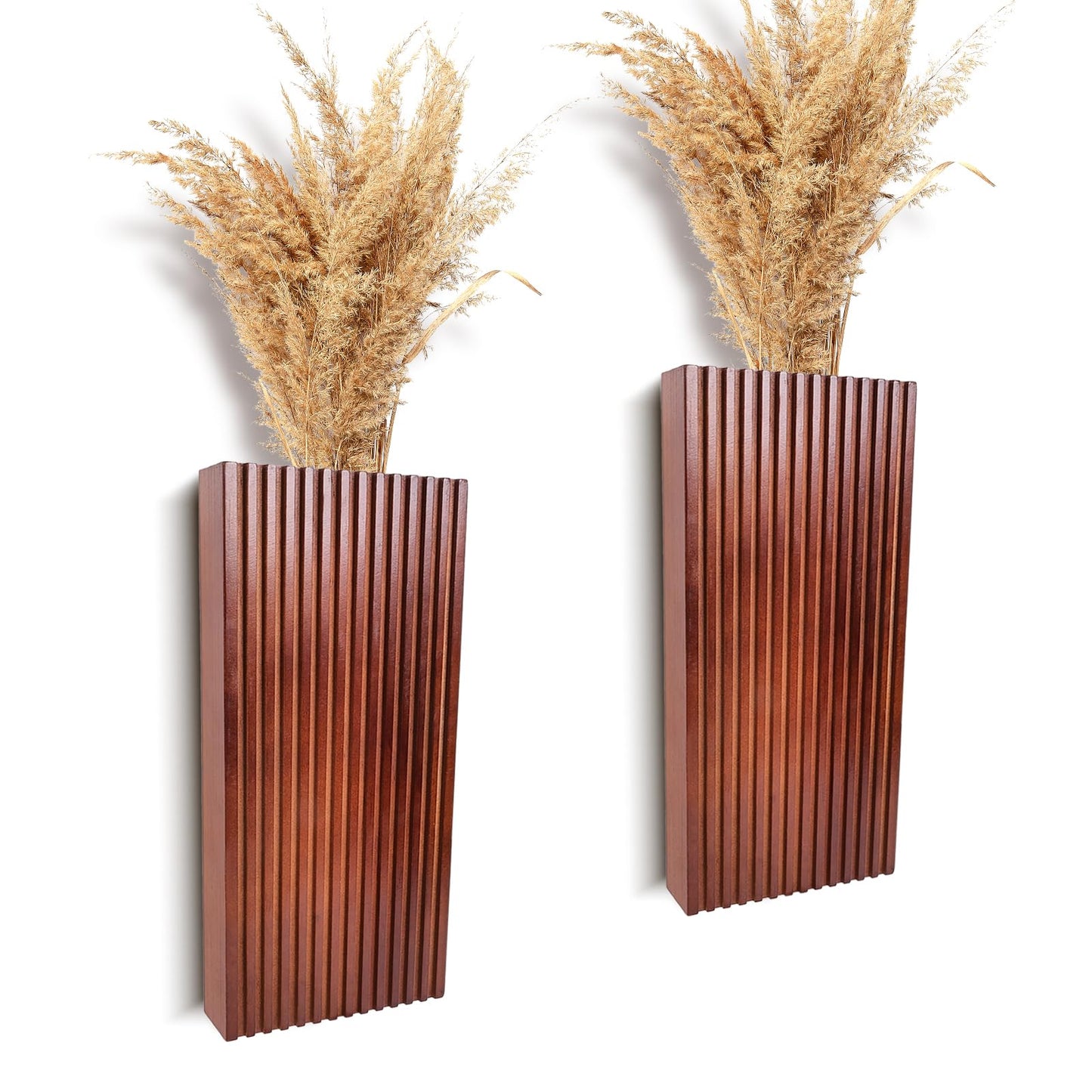2PCS Wood Wall Planter for Indoor Plants, Wooden Hanging Planter for Dried Flowers and Artificial Greenery Plants, Wooden Pocket Vases,Modern Farmhouse Wood Wall Decor for Living Room,Bedroom,Bathroom