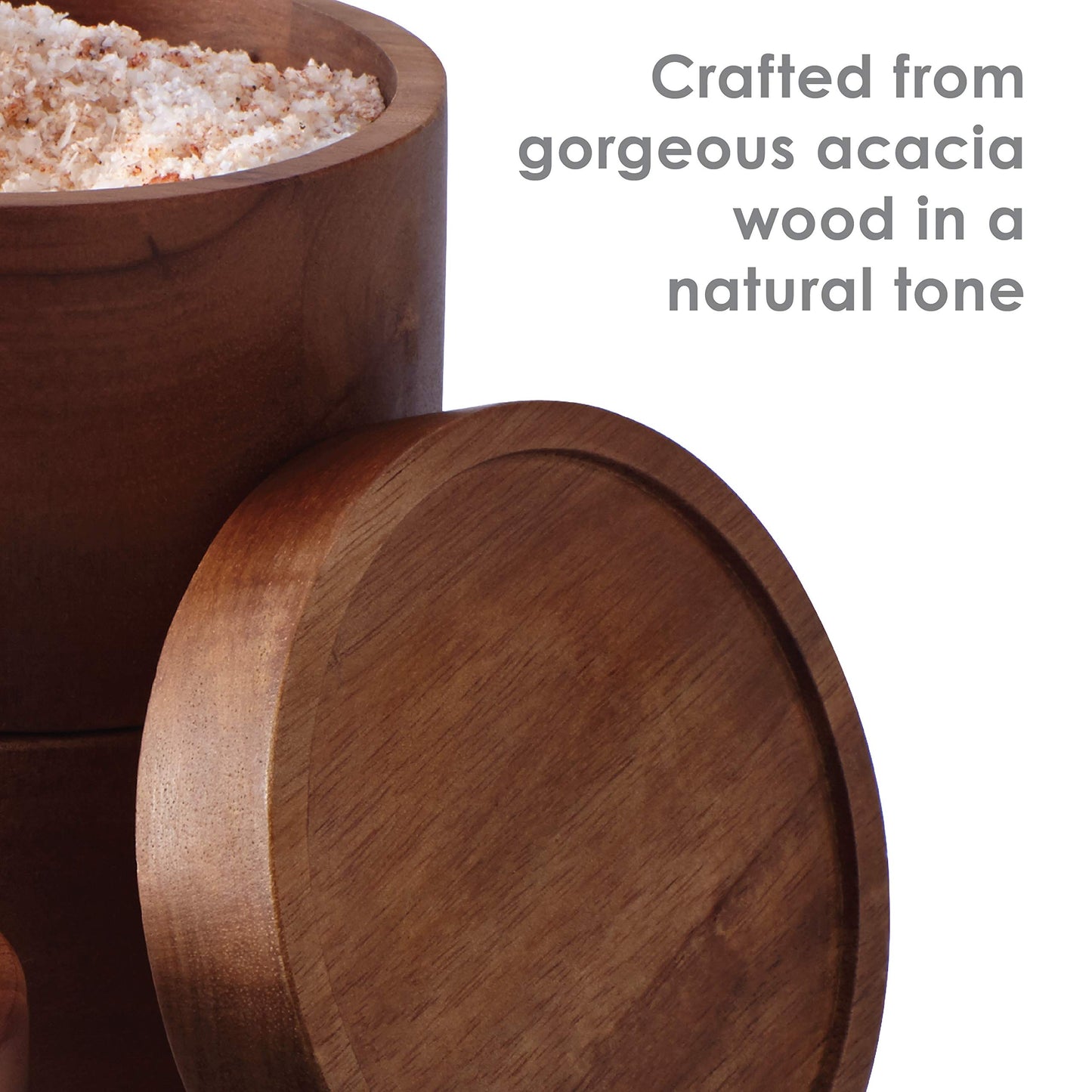 Rachael Ray Pantryware Wood Salt Cellar Stacking Set / Wood Salt Box Stacking Set3 piece, Brown