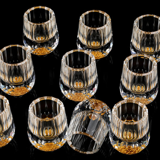 Skybooly 12 Pcs Small Crystal Shot Glasses with 24k Gold Leaf Flakes - Mini Diamond Tequila Whiskey Shot Glasses Set Luxury Drinking Glassware for Party Bar Decor Collection Gift (mini,0.338 oz)