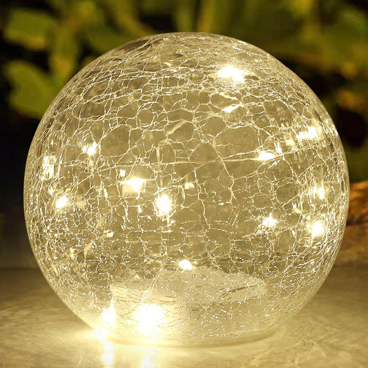 6 Inches Crackle Globe LED Lamp Battery Operated, Gold Mercury Crackled Glass Ball Light with Bottom Switch for Festival Christmas Decoration, Home Living Room Indoor