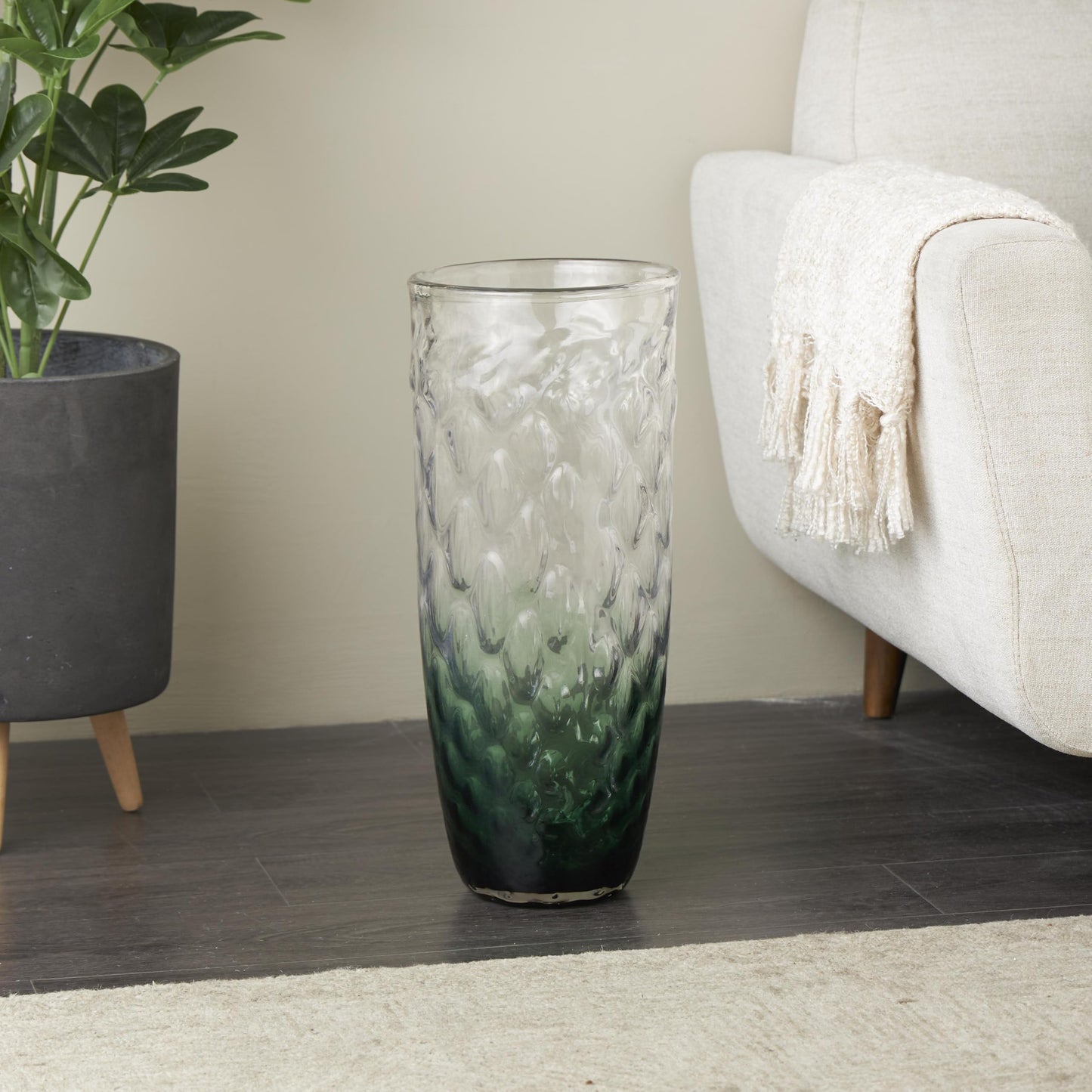 Deco 79 Glass Handmade Decorative Vase Ombre Centerpiece Vase, Flower Vase for Home Decoration 9" x 9" x 20", Green